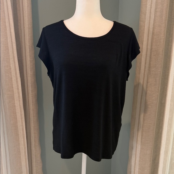 Market & Spruce Black Luisa Flutter Sleeve Knit Tee, Size Large - Picture 6 of 10